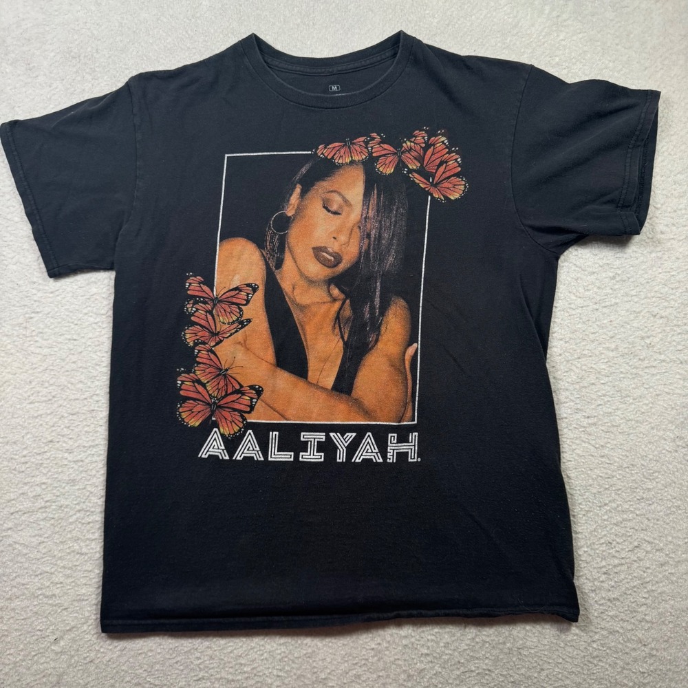 Ripple Junction Aaliyah Graphic T-Shirt Kids Size M Black‎ Butterfly Print 90s
